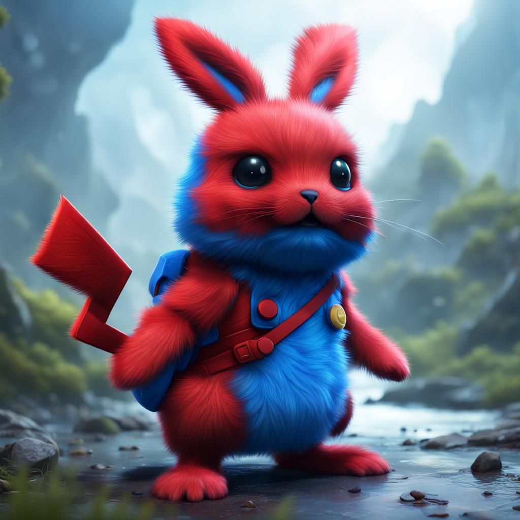 Cute Furry Bunny-Pikachu Hybrid in Detailed Digital Art