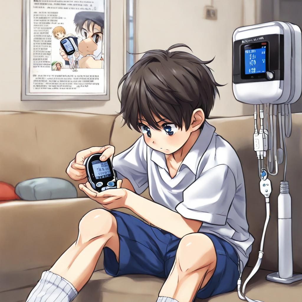 Boy Learning Insulin Pump in Anime Style