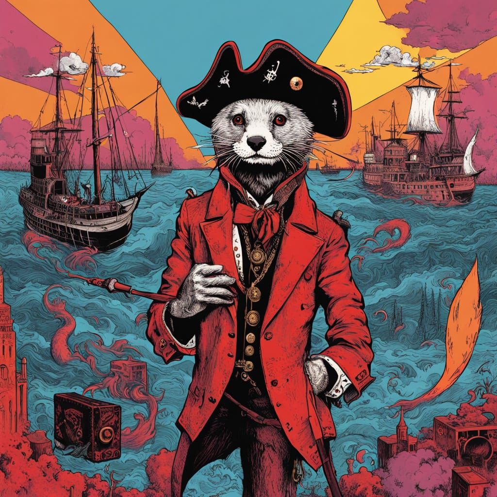Otter Pirate in Basquiat-Inspired Swashbuckling Scene