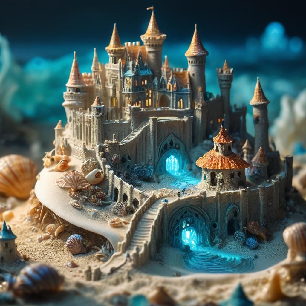 Magical Sandcastle Diorama in Macro Photography Style