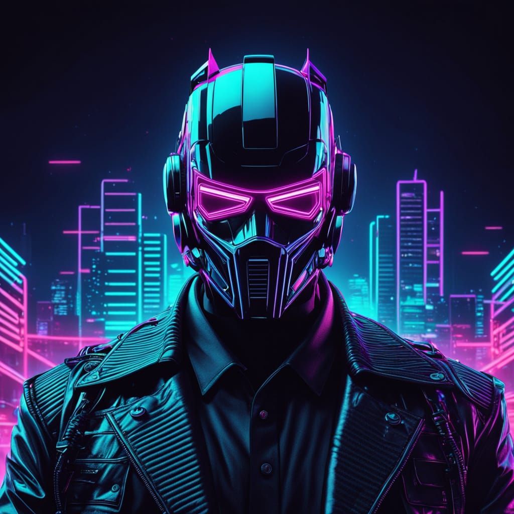 Glitching Cyberpunk Leader with Neon Glow