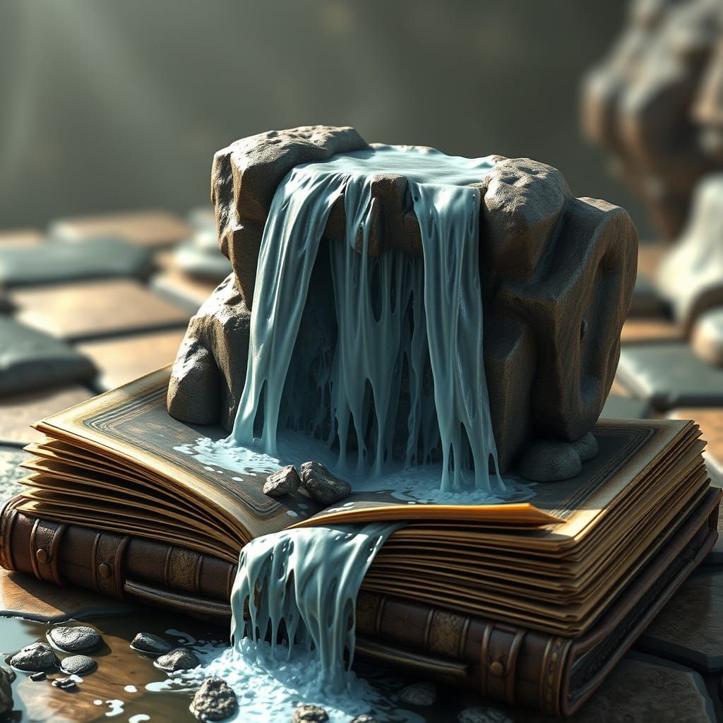 Majestic Waterfall Cascades from Leather-Bound Book in Anime...