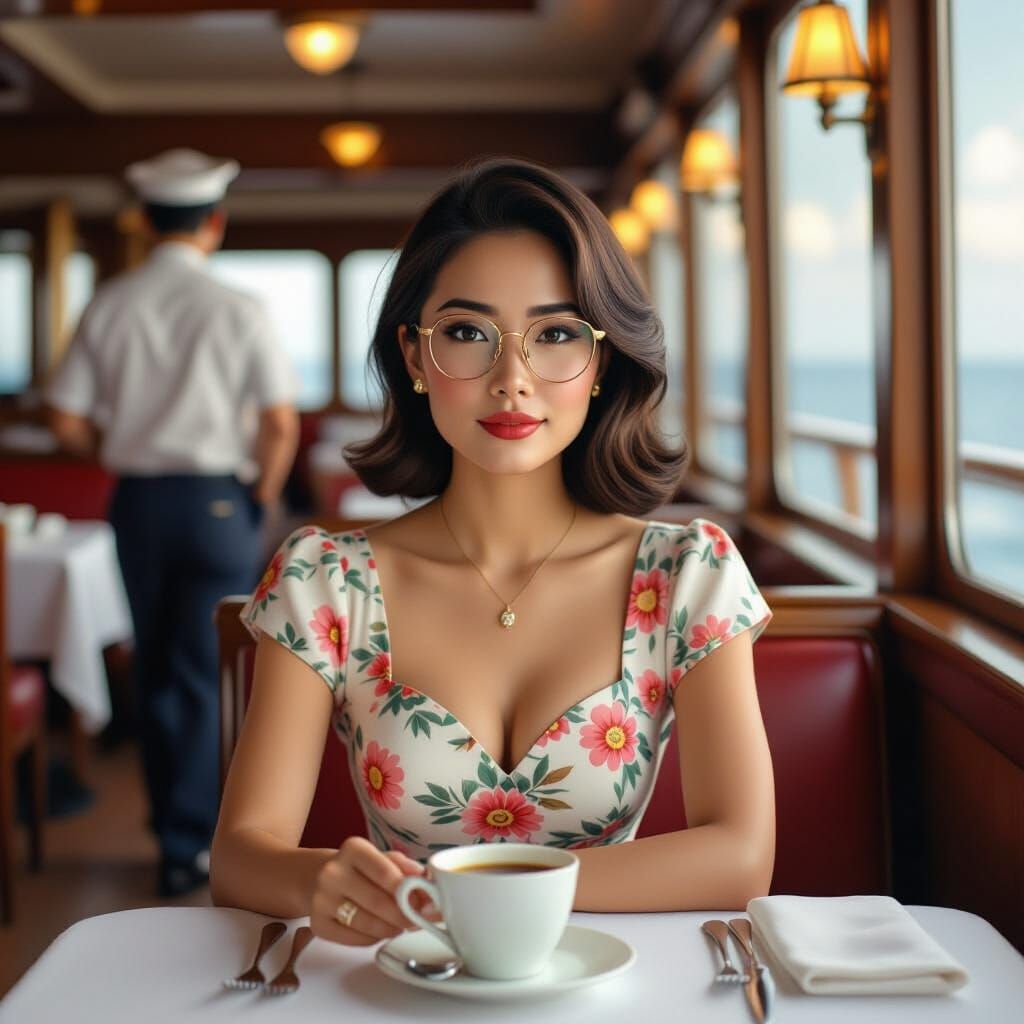 Filipino Woman in Vintage Dress, Durer and Miyazaki Style