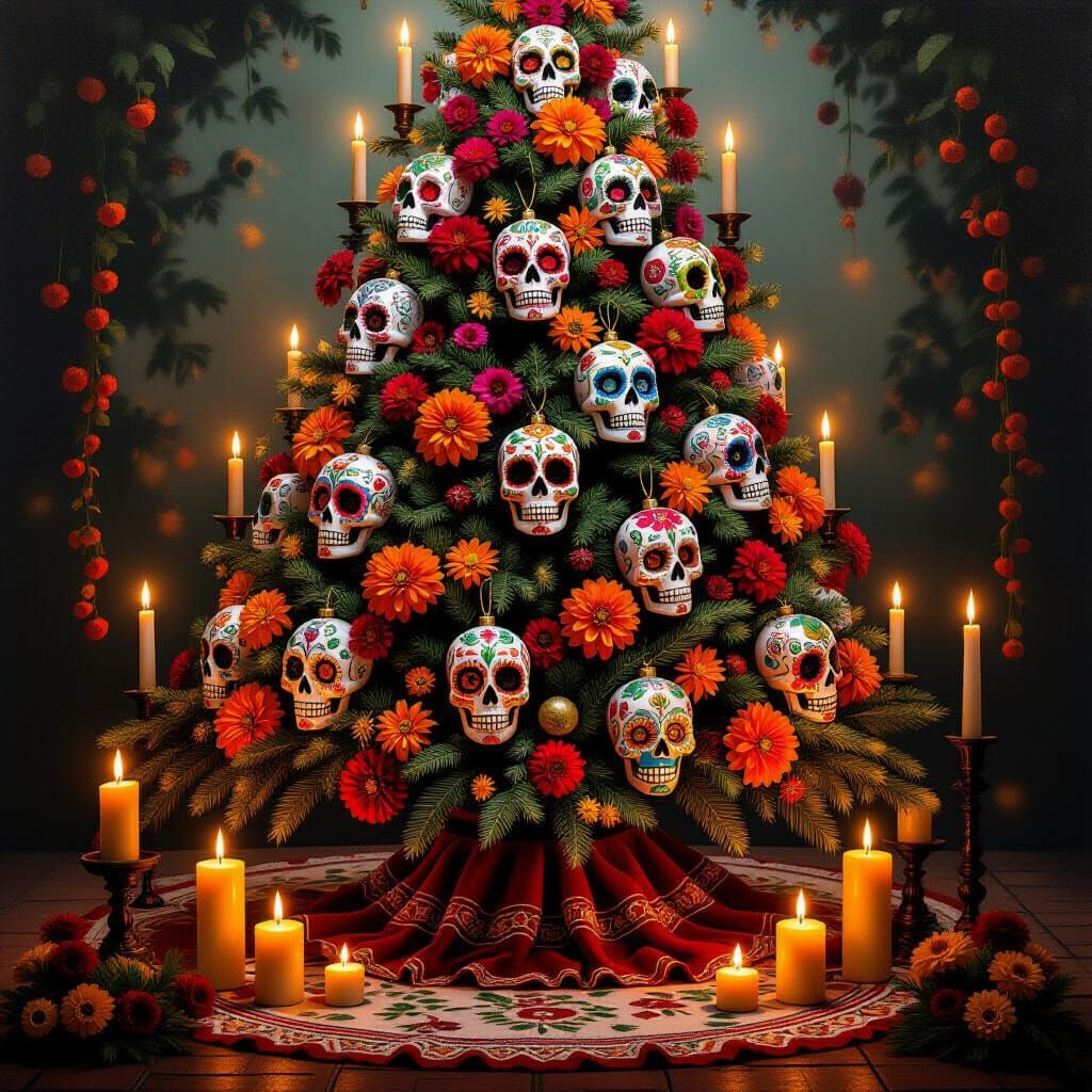 Sugar Skull Christmas Tree with Candlelight Altar