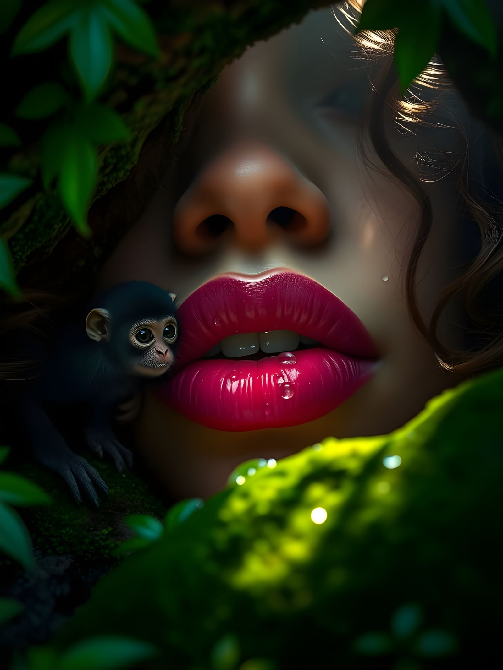 Macro Lips and Cave Monkey in Jungle