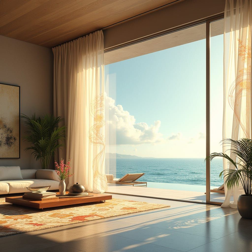 Surreal Morning Seaside Oasis in Modern Living Room