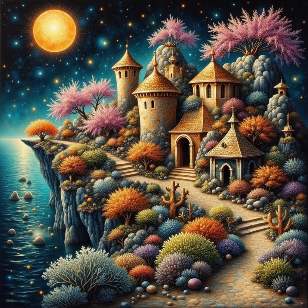 Island Nation in Coral Reef with Golden Sun Flag