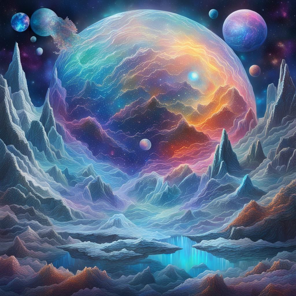 Cosmic Ice: Holographic Astral Illustration