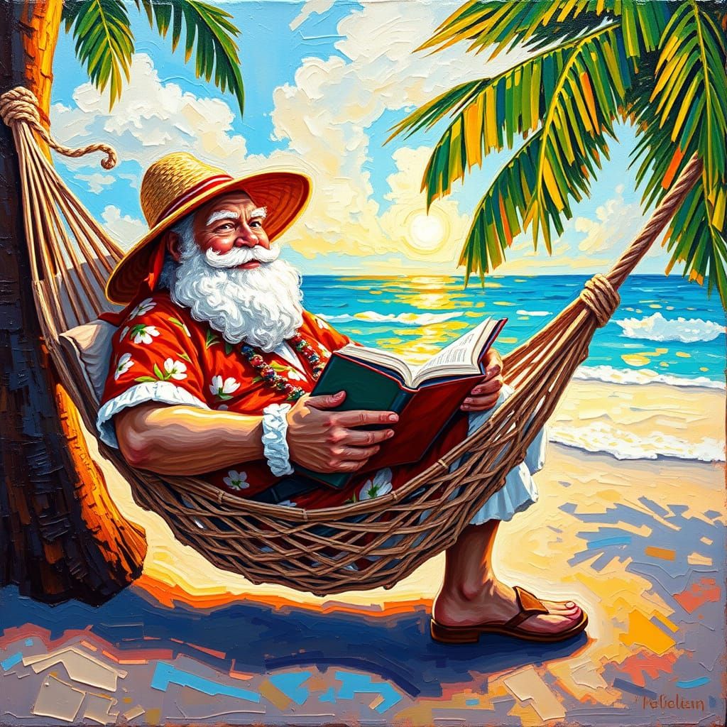 Santa Claus Enjoys Tropical Beach Vacation in Vibrant Style