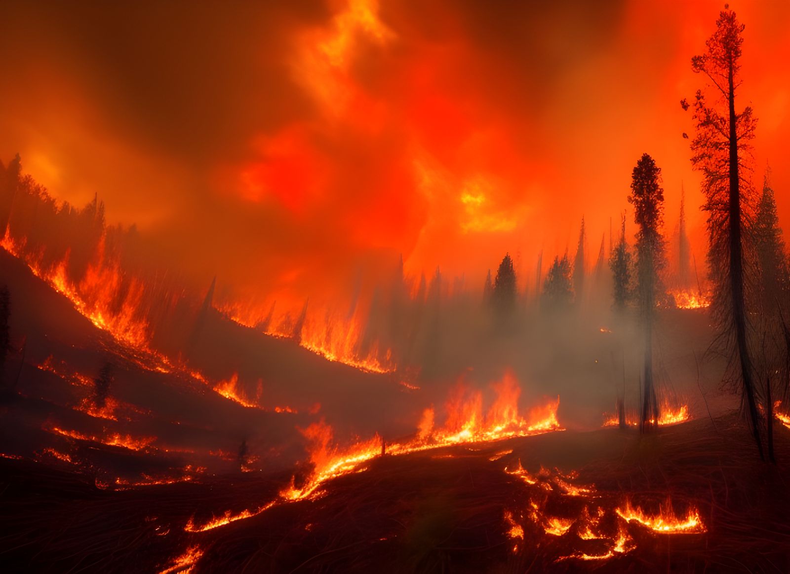 Expansive Forest Fire Digital Matte Painting