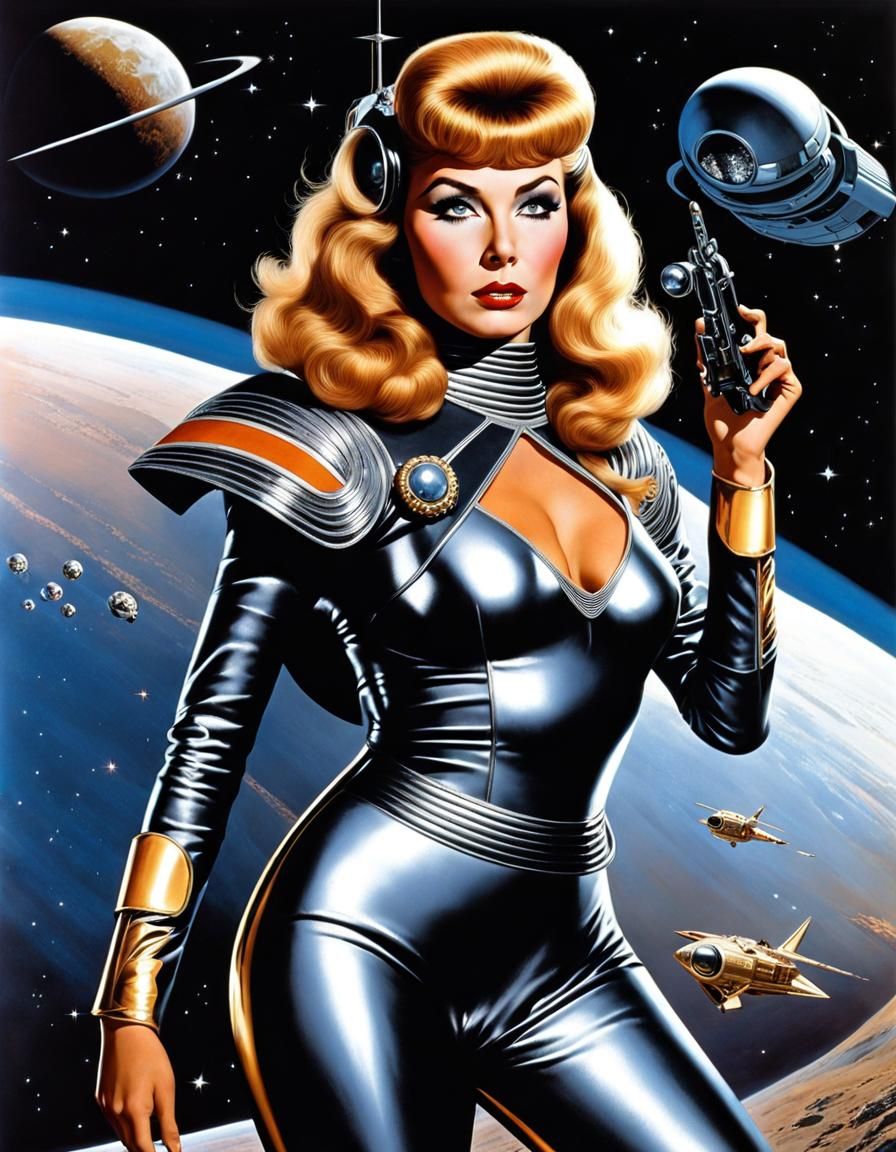 Retro Sci-Fi Barbarella in Art Deco Spacesuit