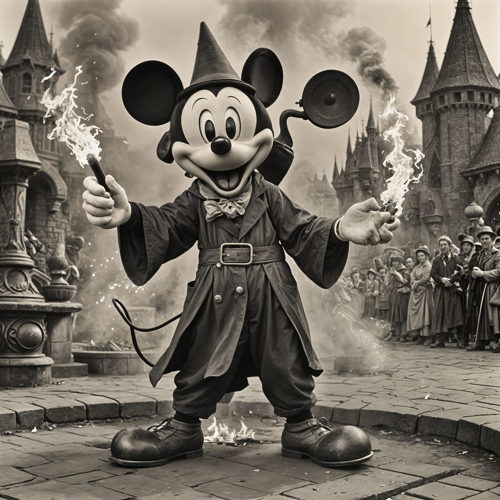 Mickey Mouse as Sorcerer's Apprentice Burns Tomorrowland