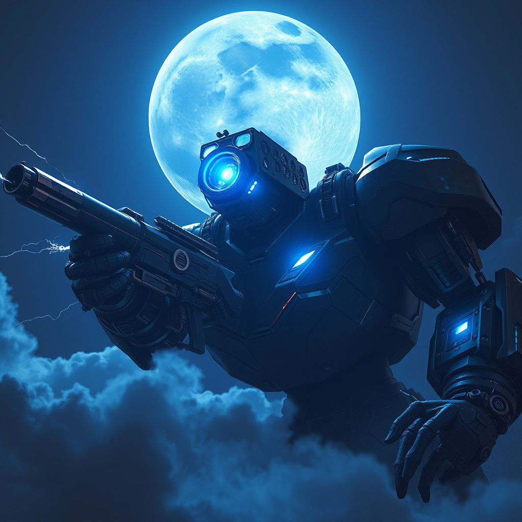 Camera Titan Soaring Through Indigo Moonlight