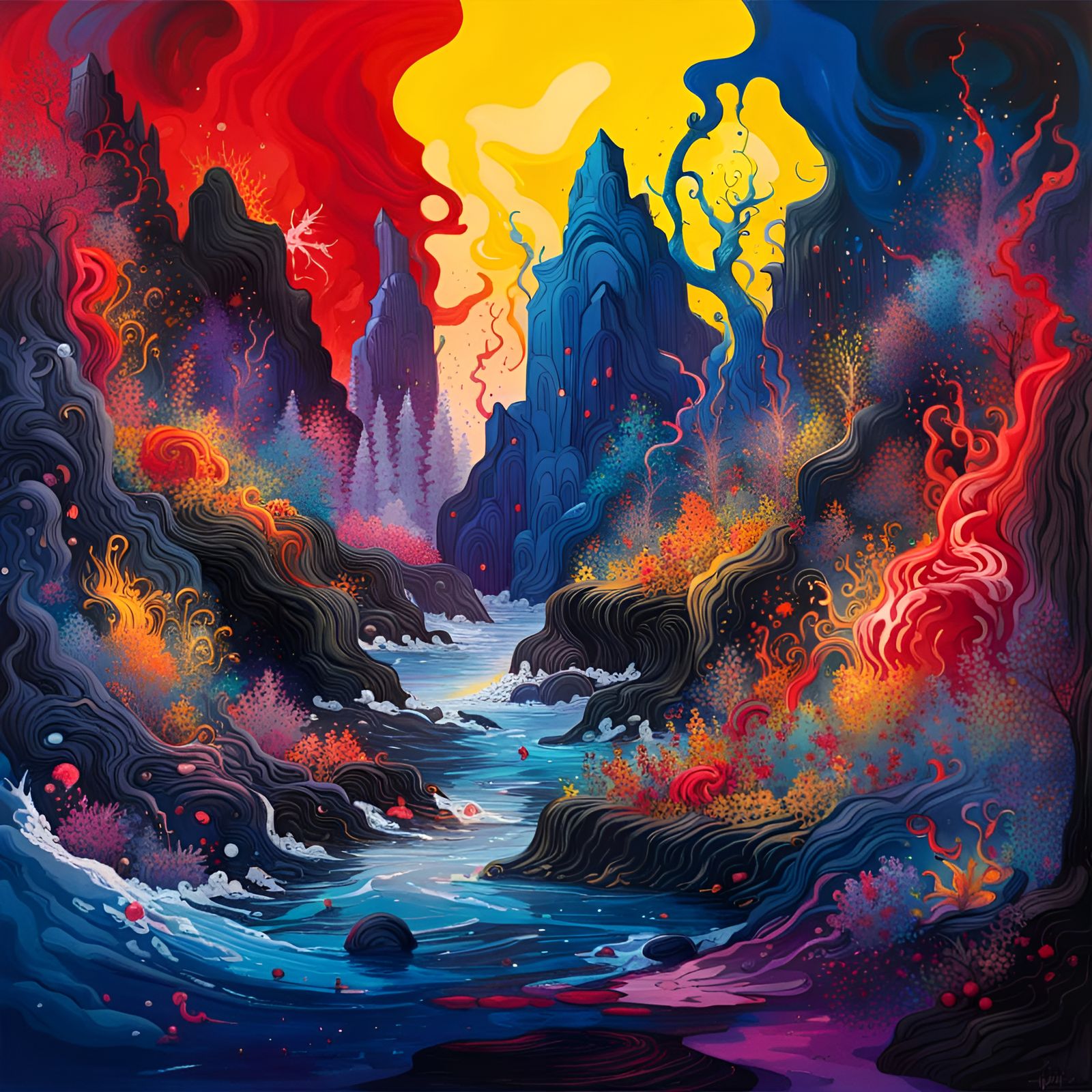 Vibrant Oceanic Fantasy Landscape in Maximalist Style