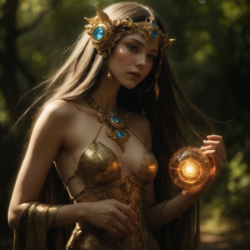 Sci-Fi Heroine with Ethereal Artifacts in Impressionistic St...