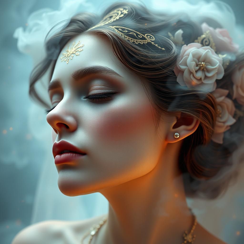 Dreamy Art Nouveau Portrait of Serene Woman