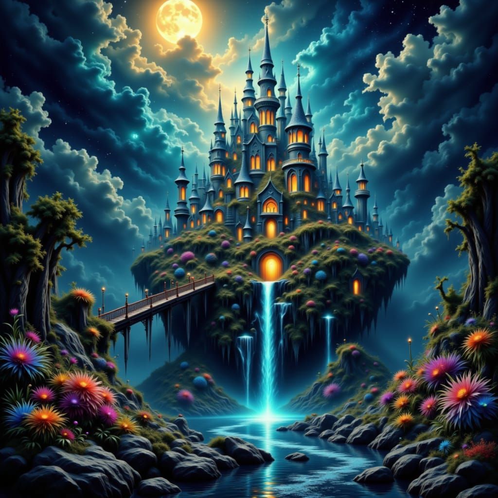 Crystal Castle Floating in Cosmic Nebula