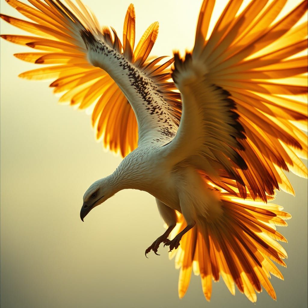 Majestic Fantasy Feathers Unfold in Dreamlike Golden Light