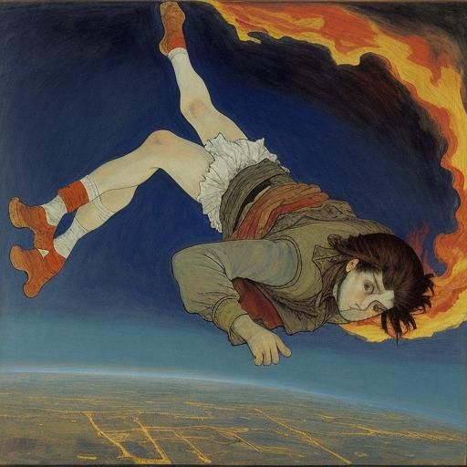 Surreal Figure Leaping Through Flames