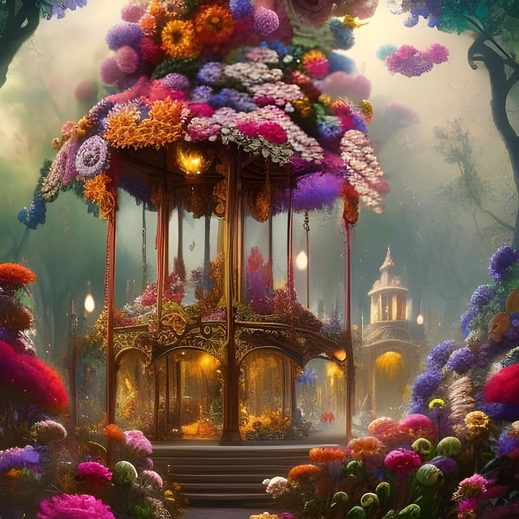 Floral Carousel in Rococo Biopunk Style