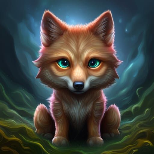 Cute Wolf in Rainy Fantasy Landscape, High Resolution