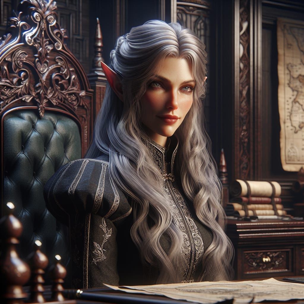 Wise Elf Guild Leader in Ornate Office