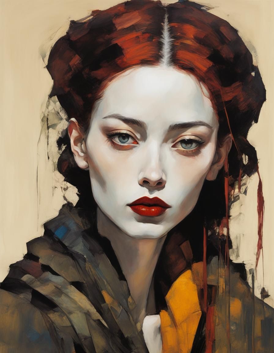 Goth Girl Portrait in Impasto Style