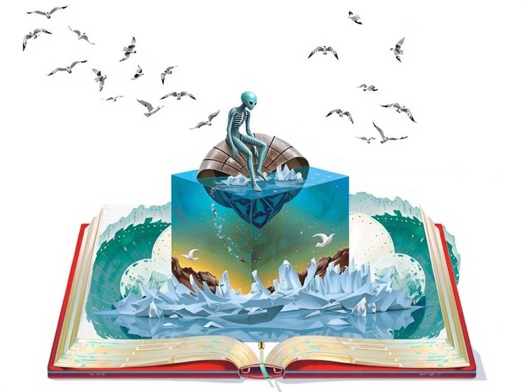 Ethereal Book in Icy Waters Scene