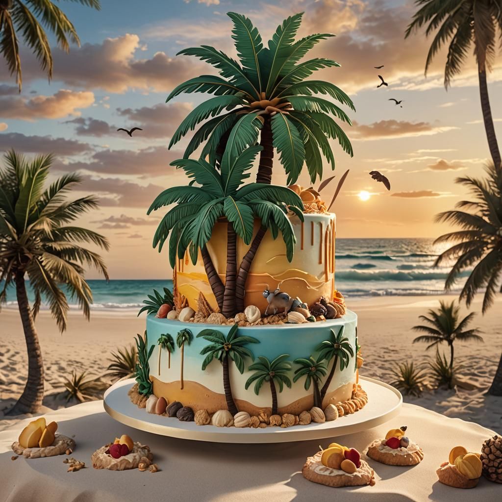 Palm Tree Cake on a Calm Beach