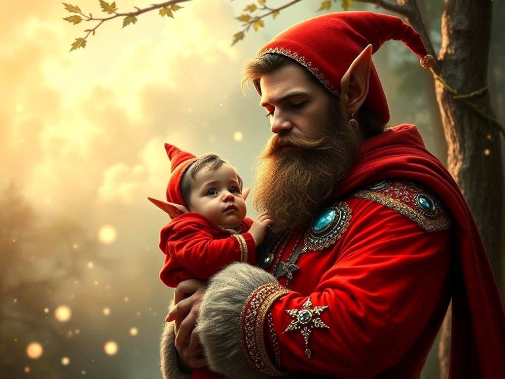 Elf Father and Son in Magical Forest Glade