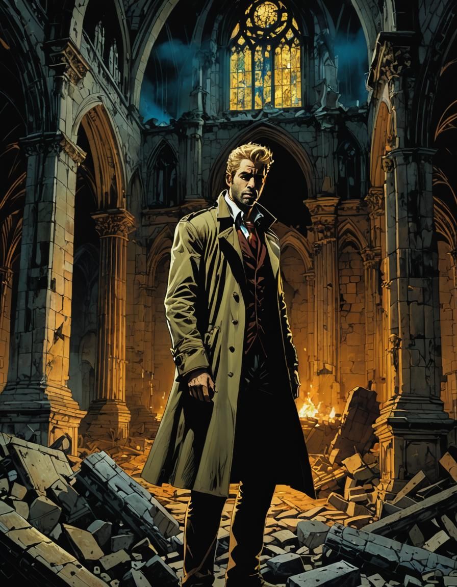 John Constantine in Ruined Church, Comic Style