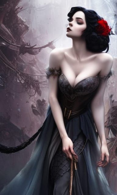 Gothic Snow White, Hyperrealistic Fairytale Illustration