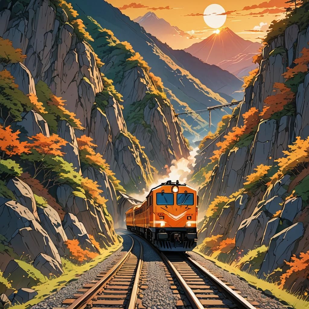 Anime Runaway Train on Mountain Track