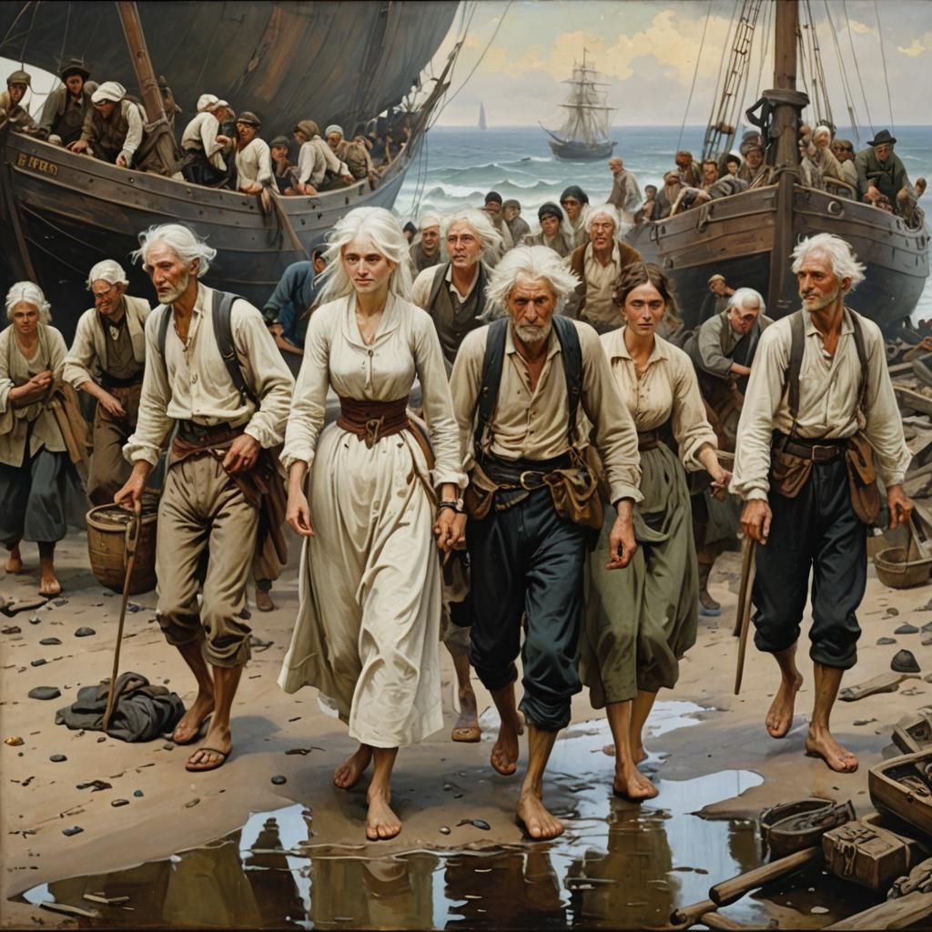 Victorian Castaways Arriving on a Desert Island