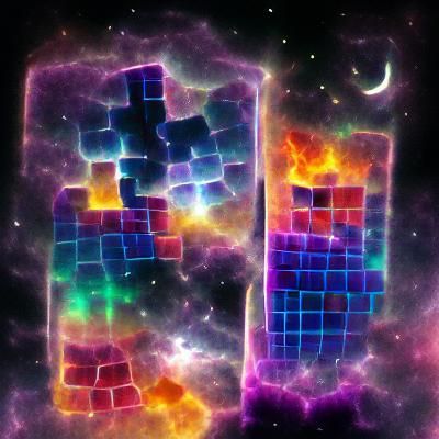 Cosmic Tetris Game with Nebula Background
