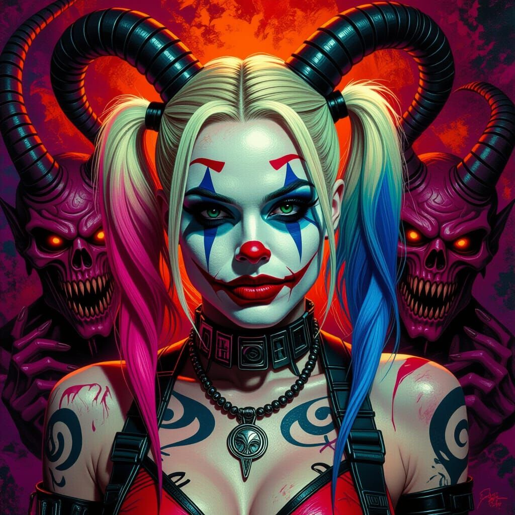 Harley Quinn in Giger-Inspired Biomechanical Demonscape
