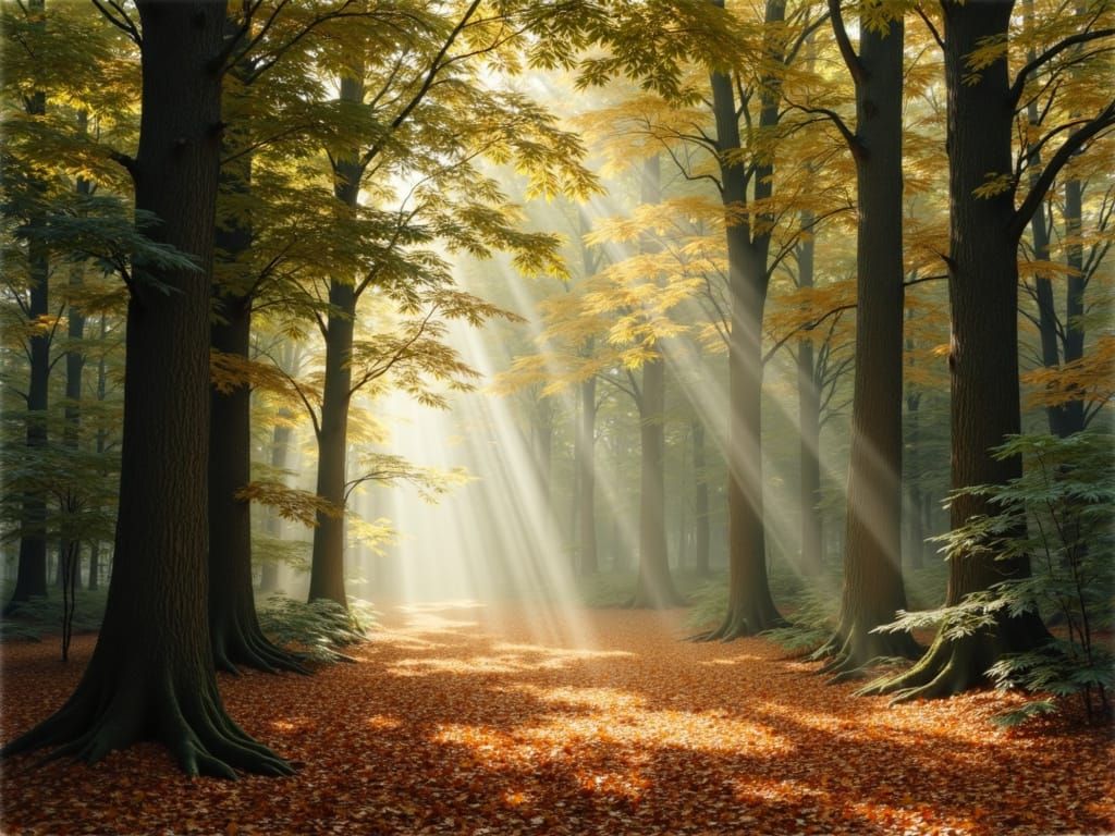 Serene Beech Grove with Volumetric Lighting