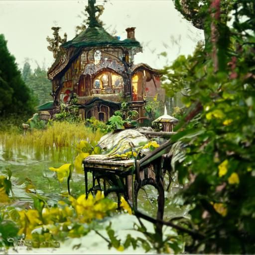 Forest Cottage Concept Art in Art Nouveau Style