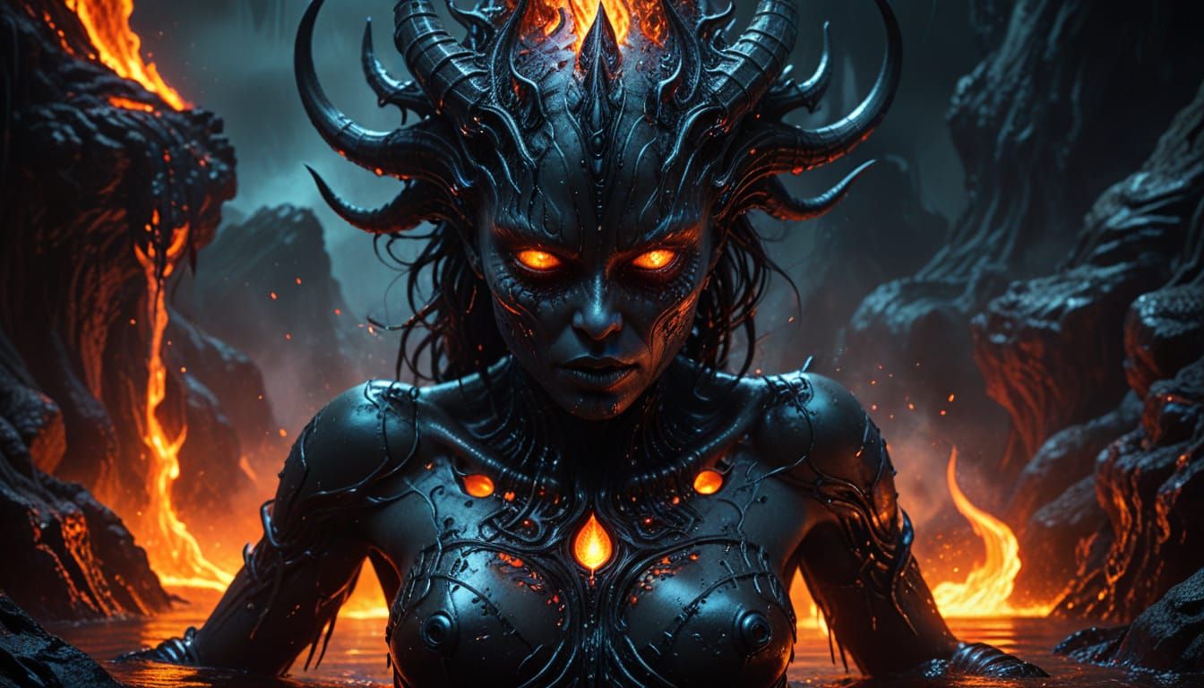 Demonic Lava Goddess in Giger Style