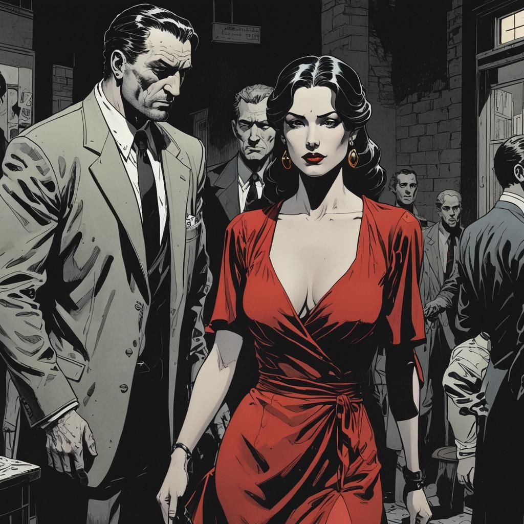 Noir Graphic Novel Panel with Detective and Woman