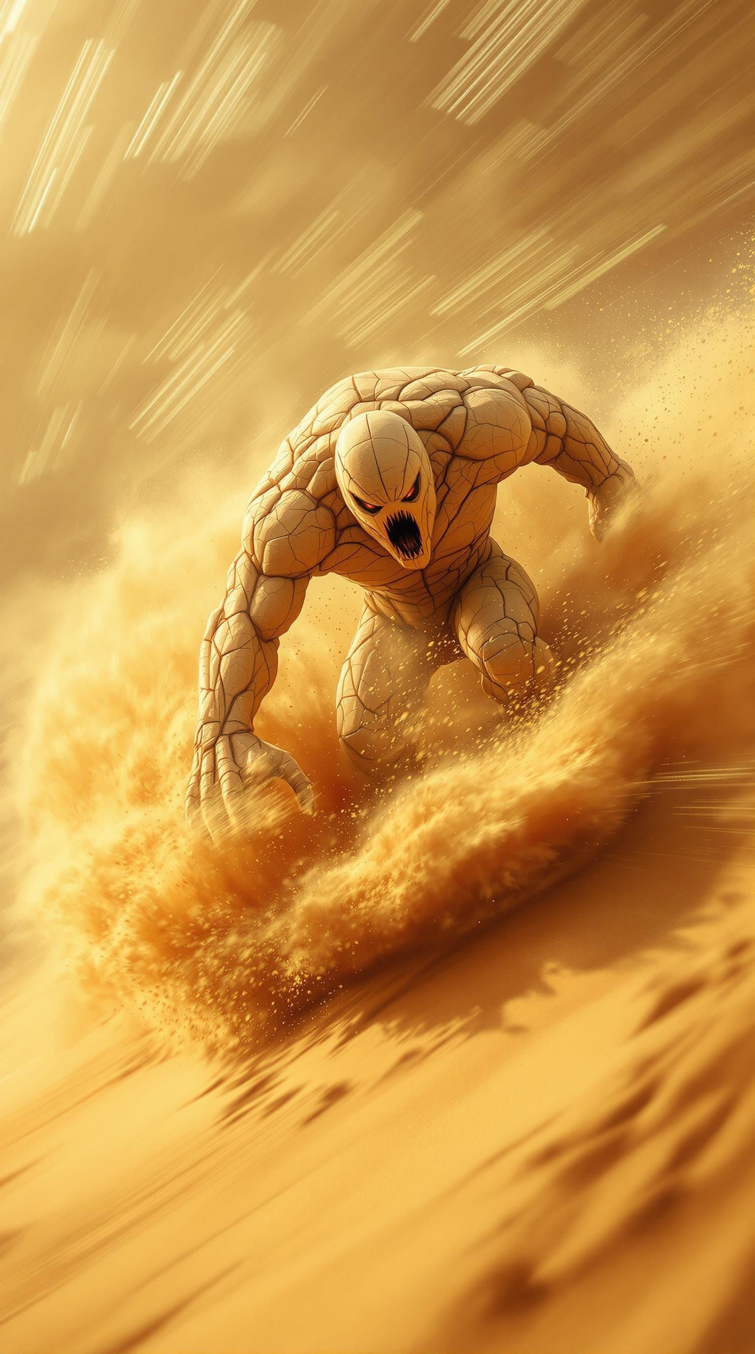 Surreal Sandstone Golem in Extreme Motion Blur Action Shot