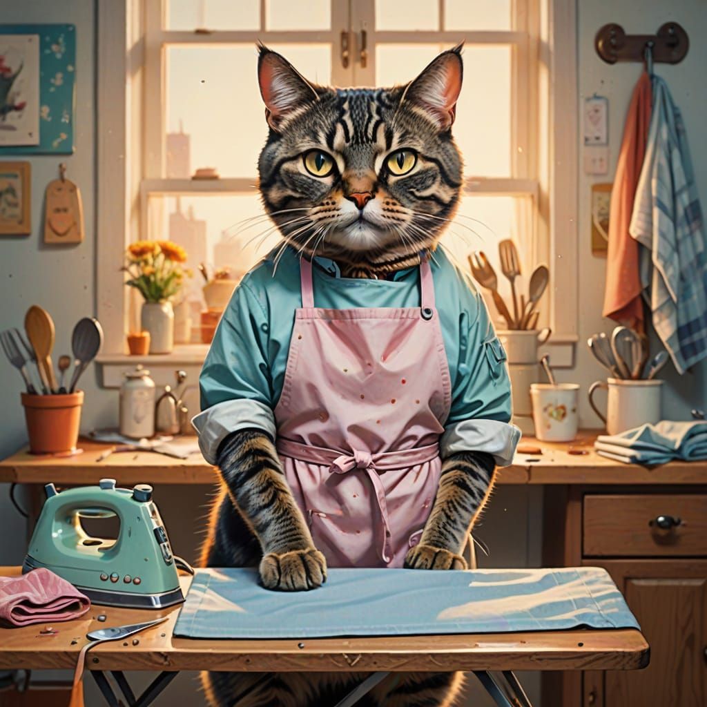 Whimsical Feline Ironing Masterpiece