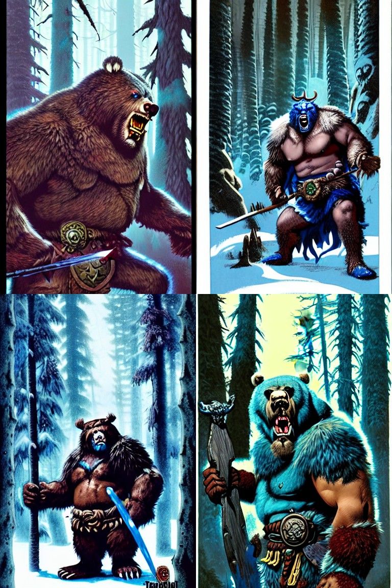 Blue-Skinned Bear Berserker Viking in Snowy Forest