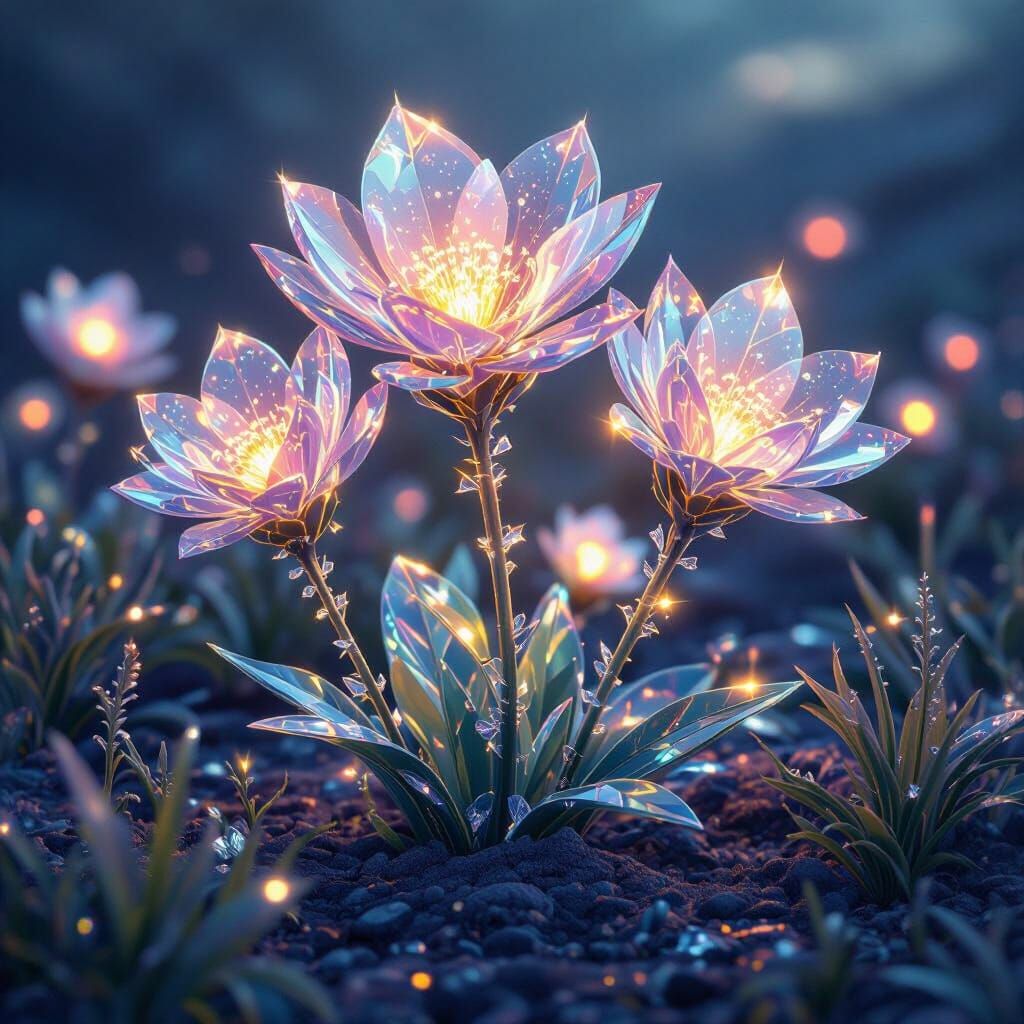 Radiant Crystalbloom Flowers in Dark Fantasy Art