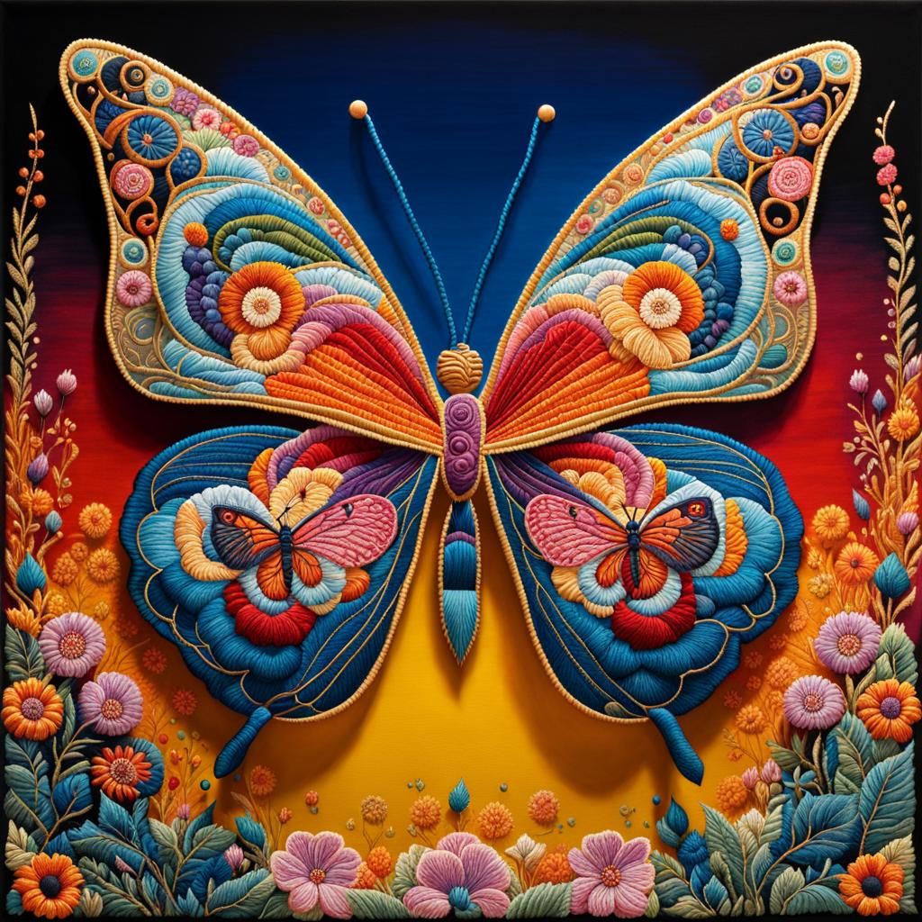 Embroidered Butterfly with Filigree Patterns