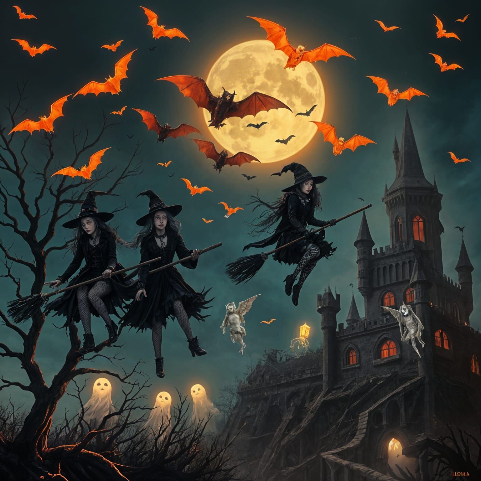 Halloween Night: Witches, Bats, and Ghosts in Goth Style
