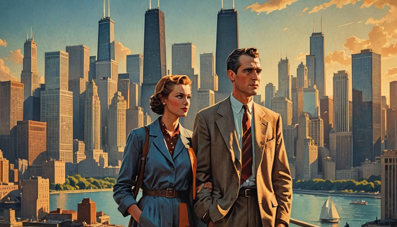 Vintage Chicago Travel Poster in Rockwell Style