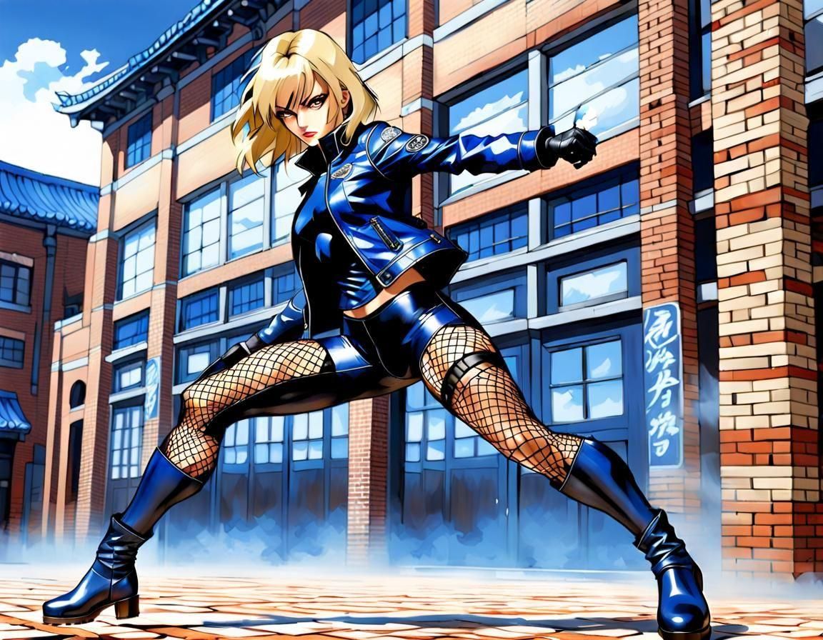 Vigilante in Navy Blue, in Anime Style