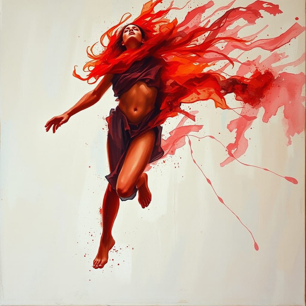 Crimson Watercolor Figure in Impressionist Masterpiece