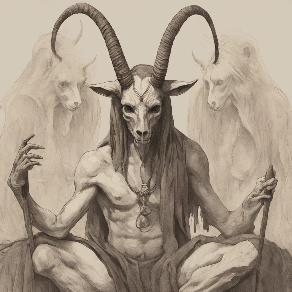 Baphomet in Witch Sabbath: Photorealistic 1900s Style